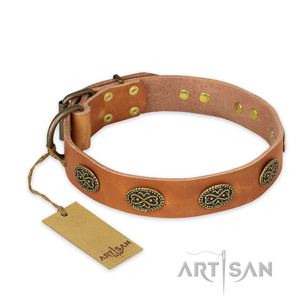 Top notch full grain leather dog collar with reliable traditional buckle