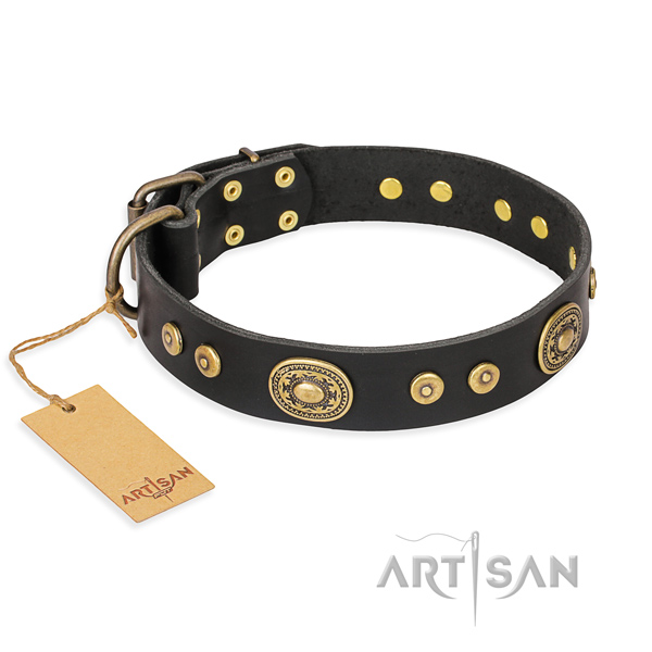 Natural genuine leather dog collar made of best quality material with reliable D-ring