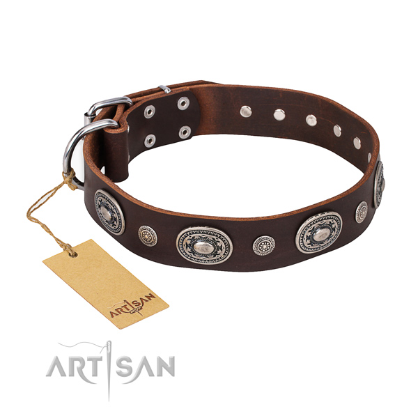 Top notch full grain genuine leather collar crafted for your dog