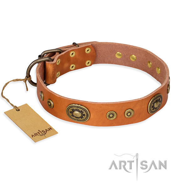 Full grain leather dog collar made of flexible material with corrosion proof buckle