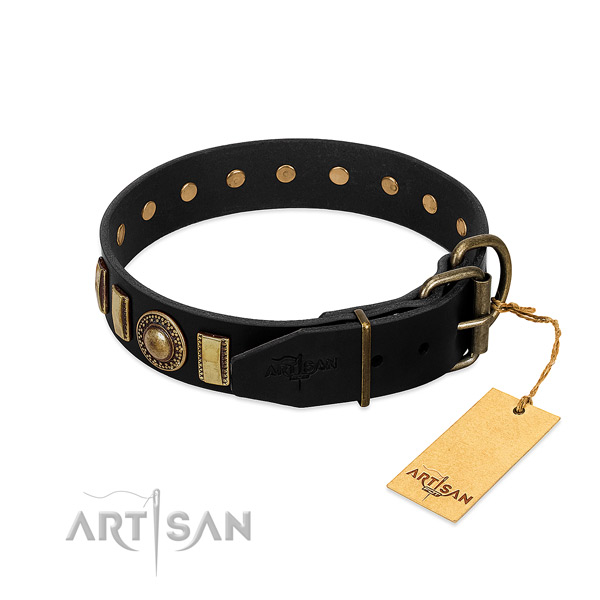 Gentle to touch full grain leather dog collar with studs