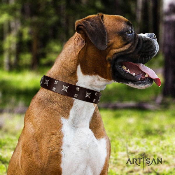 Boxer leather dog collar for easy wearing