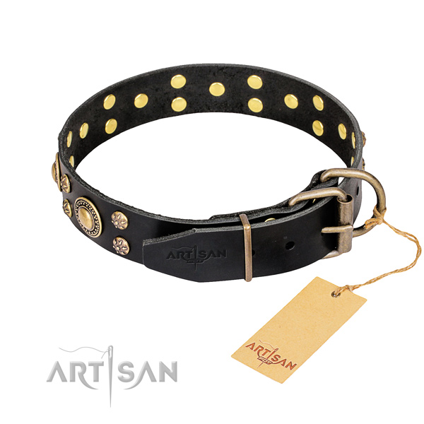 Handy use leather collar with decorations for your canine