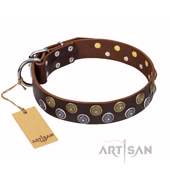 Exquisite full grain genuine leather dog collar for everyday walking