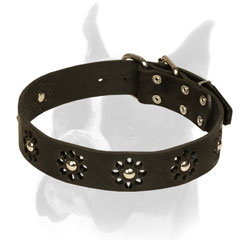 Stylish Boxer Leather Collar Flower Embossed 