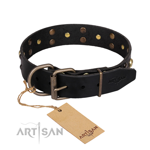 Day-to-day leather dog collar with cute decorations