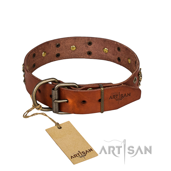 Indestructible leather dog collar with non-rusting elements