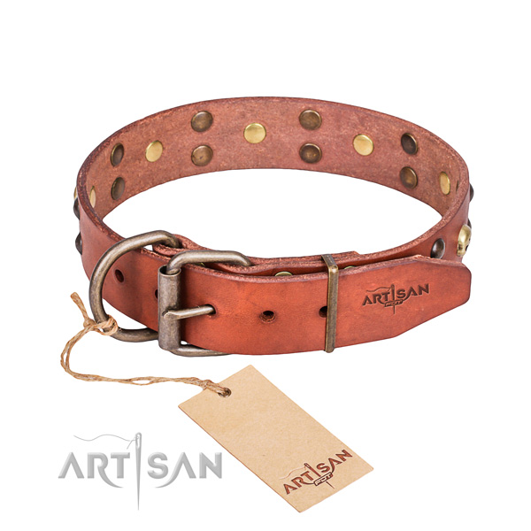 Leather dog collar with smoothed edges for convenient walking
