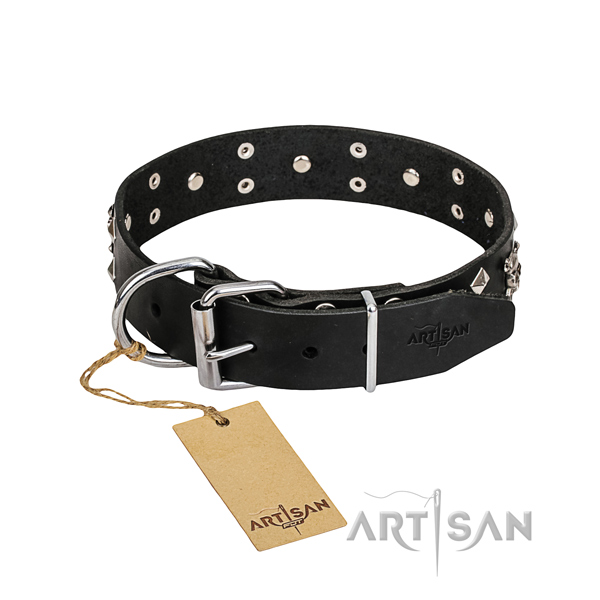 Leather dog collar with polished edges for convenient walking