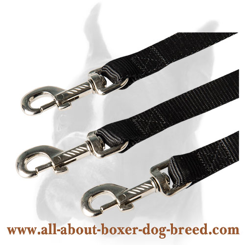 Boxer leash coupler with reliable snap hooks